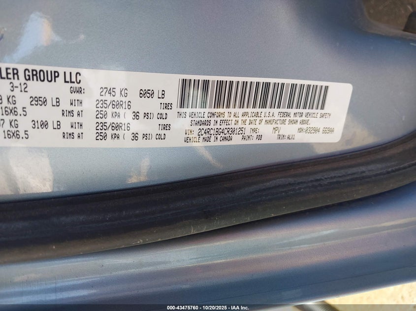 2C4RC1BG4CR301251 2012 CHRYSLER TOWN & COUNTRY photo no. 9
