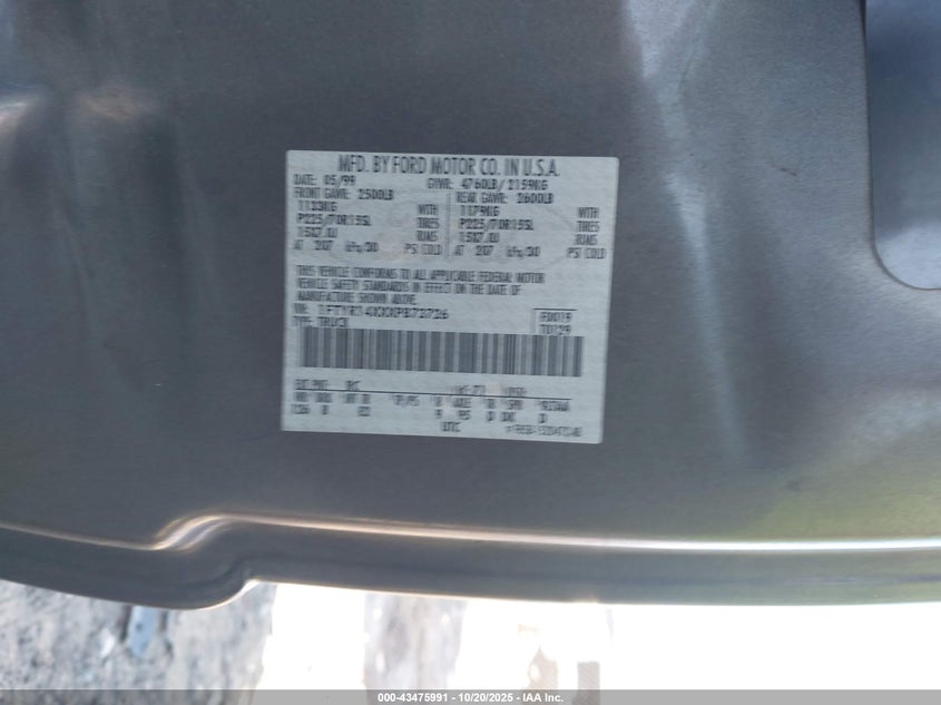 1FTYR14XXXPB73726 1999 FORD RANGER photo no. 9