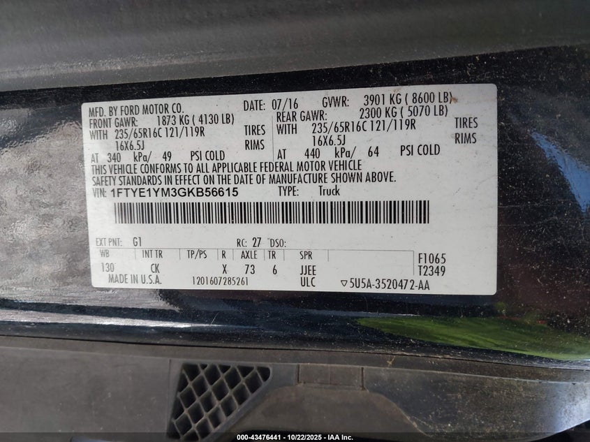 2016 FORD TRANSIT-150 1FTYE1YM3GKB56615