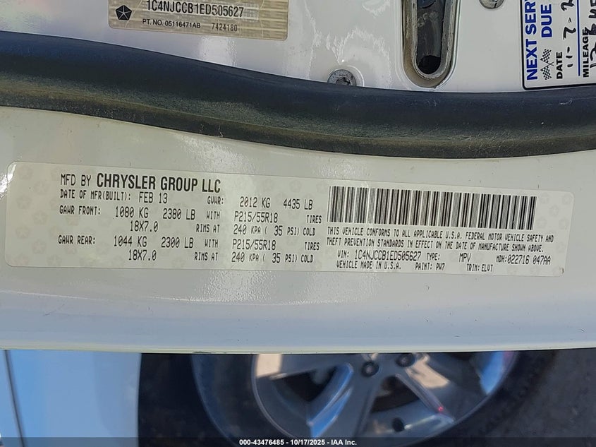 2014 JEEP COMPASS LIMITED 1C4NJCCB1ED505627