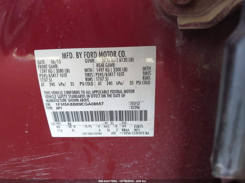 2014 FORD EXPLORER 1FM5K8B89EGA08657