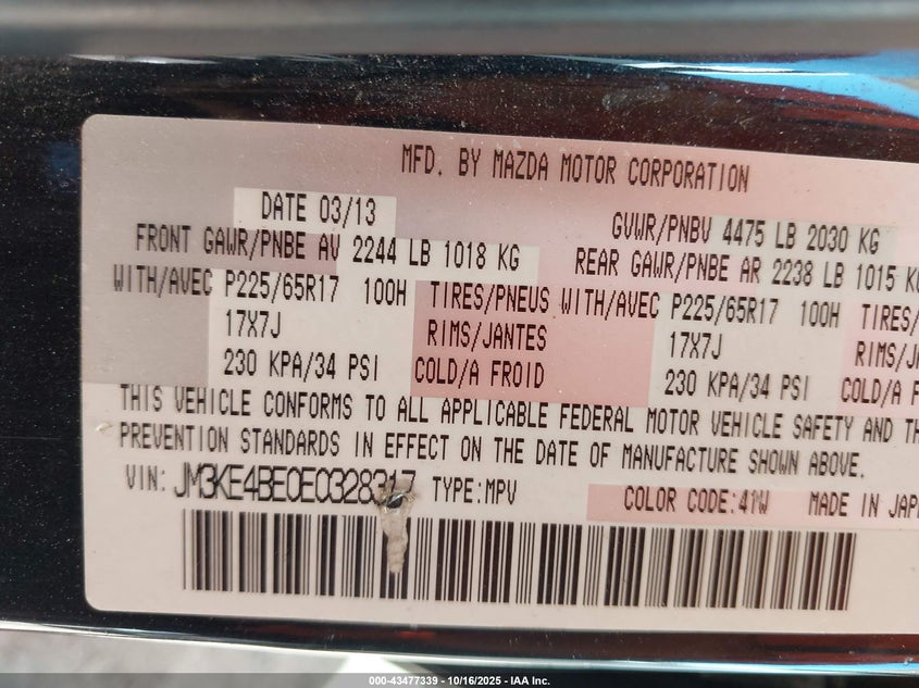 2014 MAZDA CX-5 SPORT JM3KE4BE0E0328317