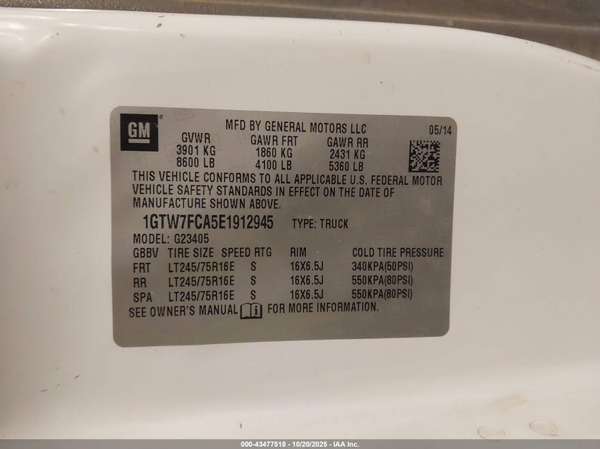 1GTW7FCA5E1912945 2014 GMC SAVANA photo no. 9