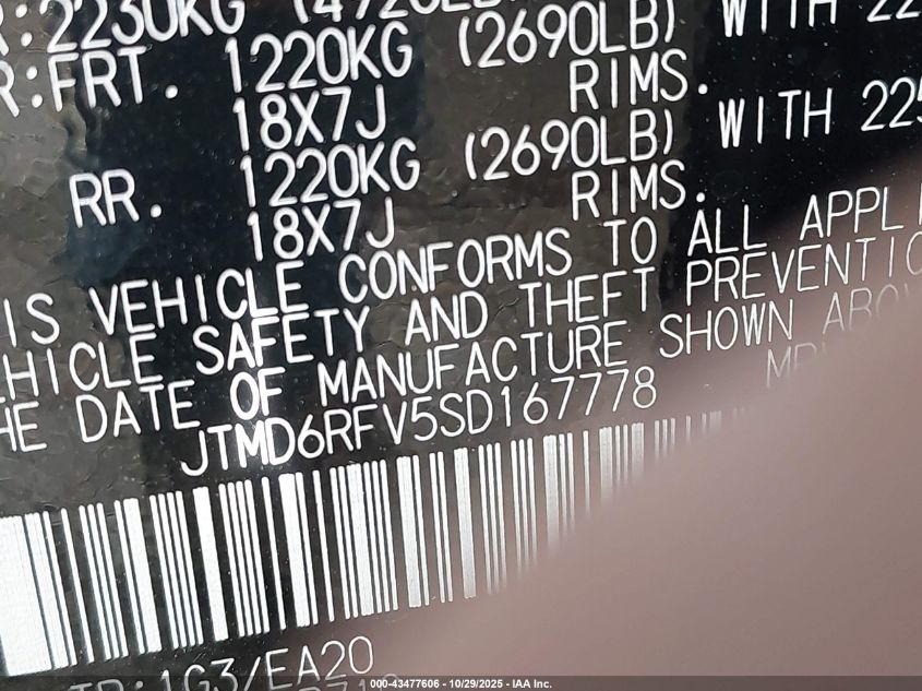 2025 Toyota Rav4 Hybrid Limited VIN: JTMD6RFV5SD167778 Lot: 43477606