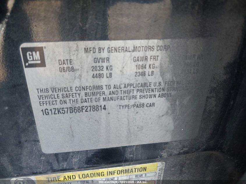 2008 Chevrolet Malibu Ltz VIN: 1G1ZK57B68F278814 Lot: 43477629