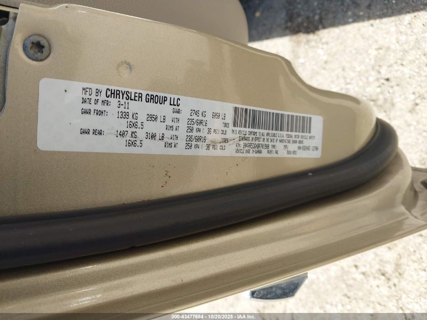 2011 Chrysler Town & Country Touring VIN: 2A4RR5DGXBR701908 Lot: 43477684