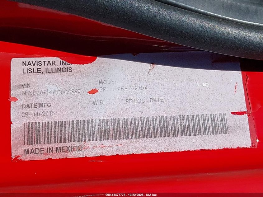 2017 International Prostar+ VIN: 3HSDJAPR3HN410990 Lot: 43477778