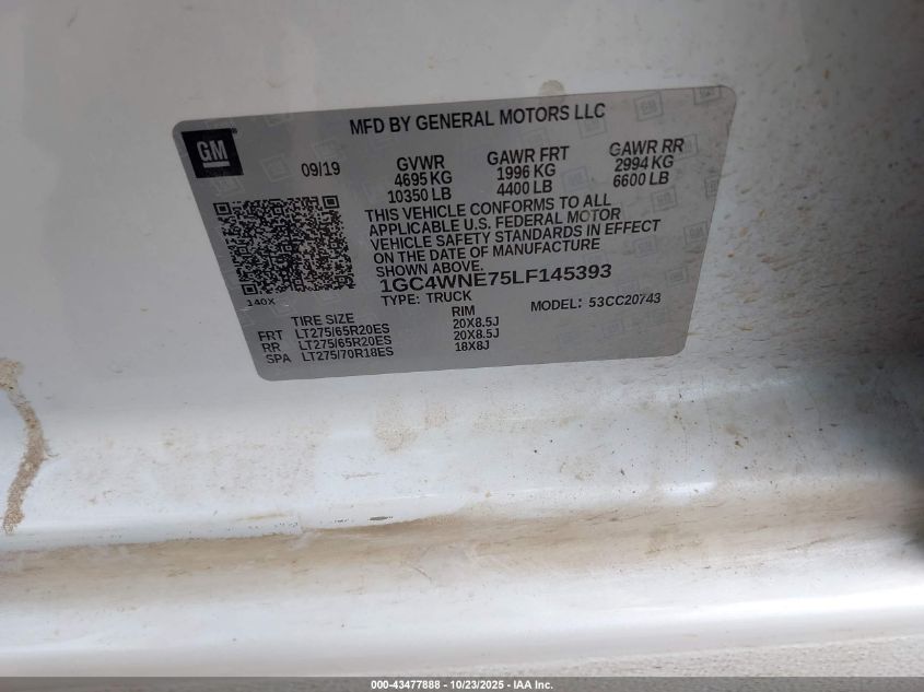 2020 Chevrolet Silverado 2500Hd 2Wd Standard Bed Lt VIN: 1GC4WNE75LF145393 Lot: 43477888