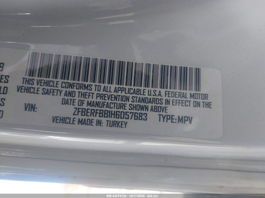 2020 Ram Promaster City Tradesman VIN: ZFBHRFAB1L6S45292 Lot: 43478126