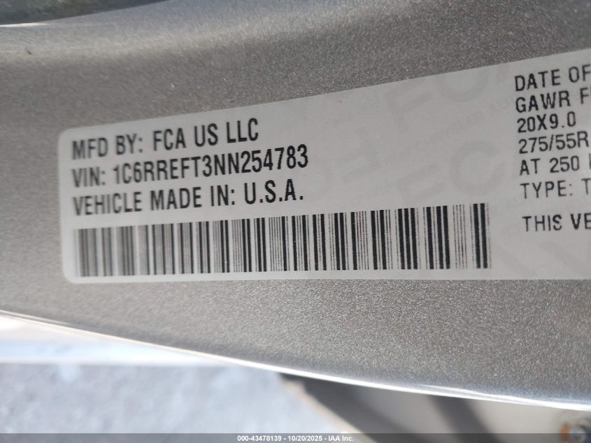 2022 Ram 1500 Big Horn/Lone Star VIN: 1C6RREFT3NN254783 Lot: 43478139