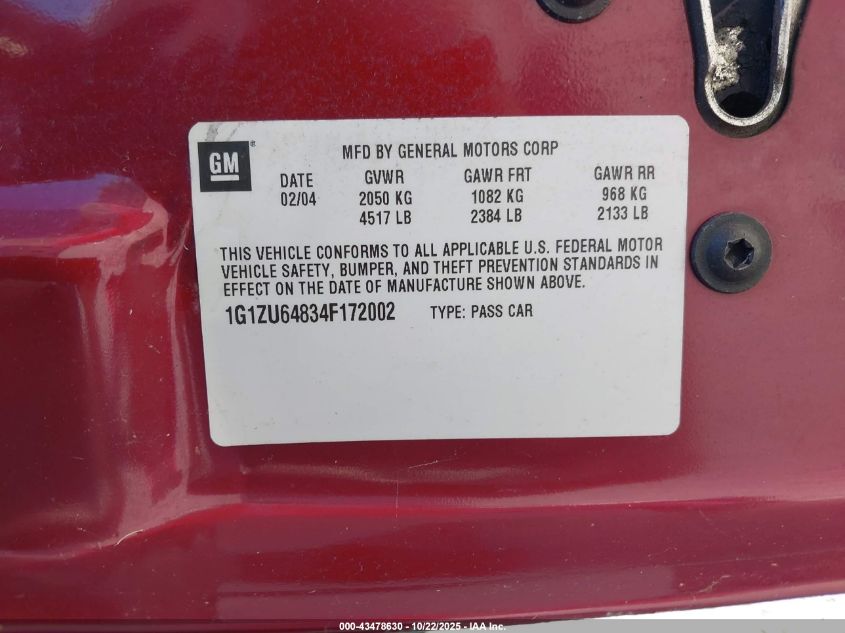 2004 Chevrolet Malibu Maxx Lt VIN: 1G1ZU64834F172002 Lot: 43478630