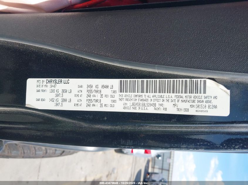 2008 Jeep Wrangler Unlimited Sahara VIN: 1J8GA59168L520498 Lot: 43478646