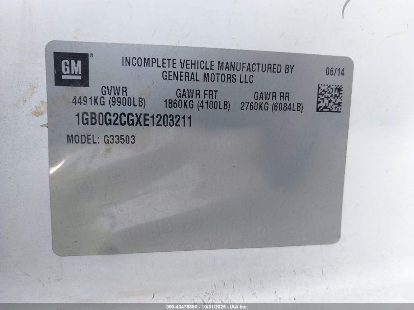 2014 Chevrolet Express Cutaway 3500 VIN: 1GB0G2CGXE1203211 Lot: 43478850