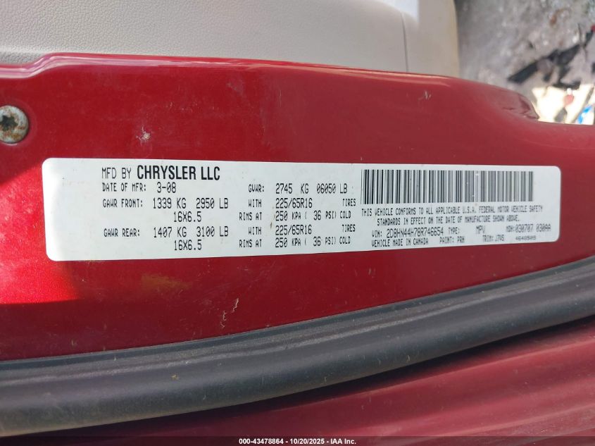 2008 Dodge Grand Caravan Se VIN: 2D8HN44H78R746654 Lot: 43478864