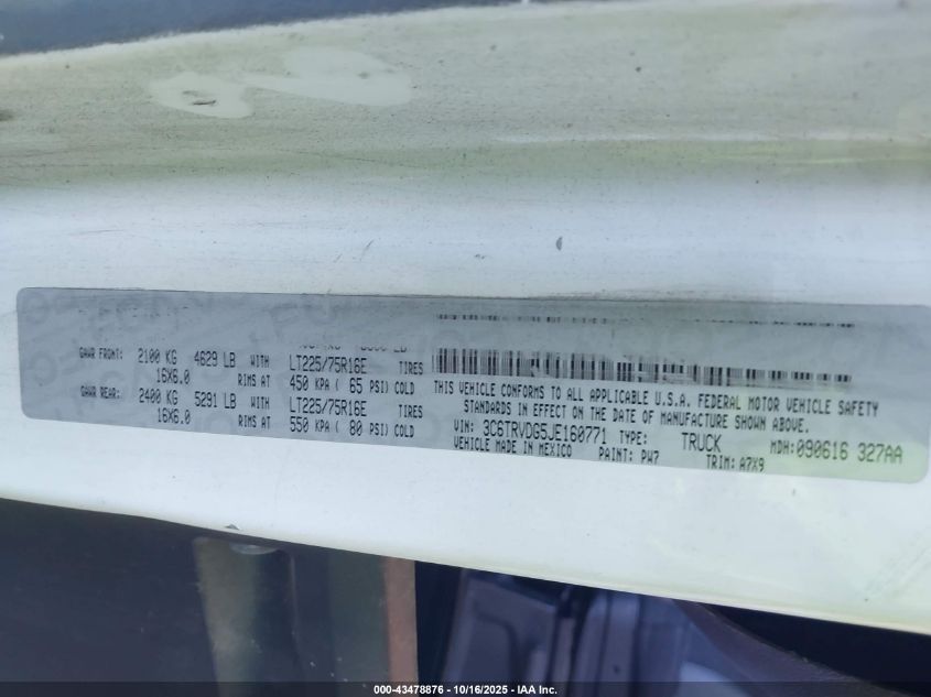 2018 Ram Promaster 2500 High Roof 159 Wb VIN: 3C6TRVDG5JE160771 Lot: 43478876