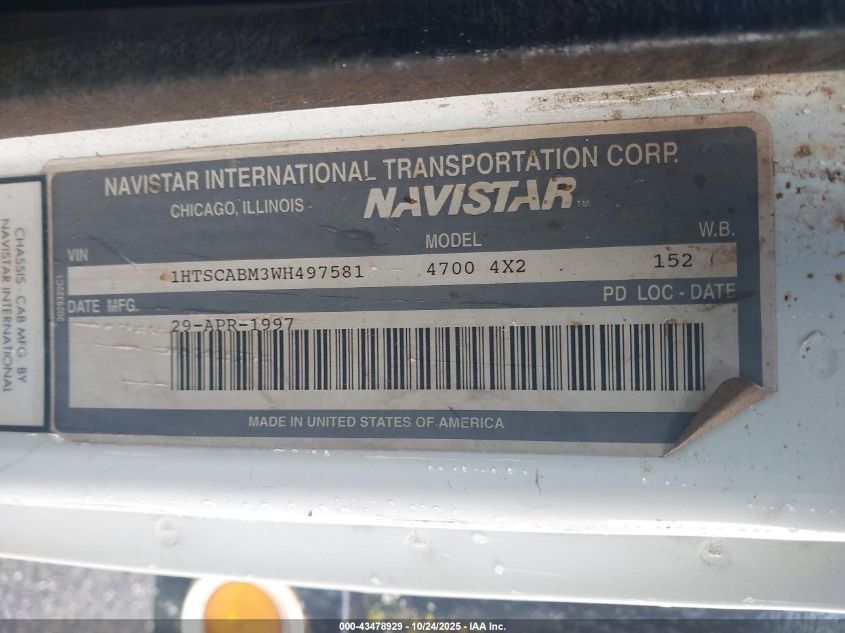 1998 International 4000 4700 VIN: 1HTSCABM3WH497581 Lot: 43478929