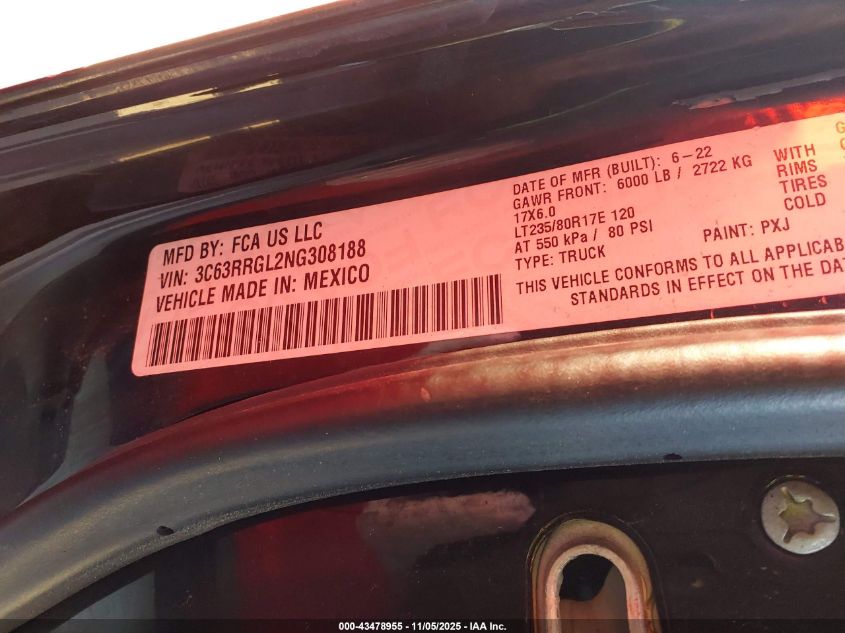 2022 Ram 3500 Tradesman 4X4 8' Box VIN: 3C63RRGL2NG308188 Lot: 43478955