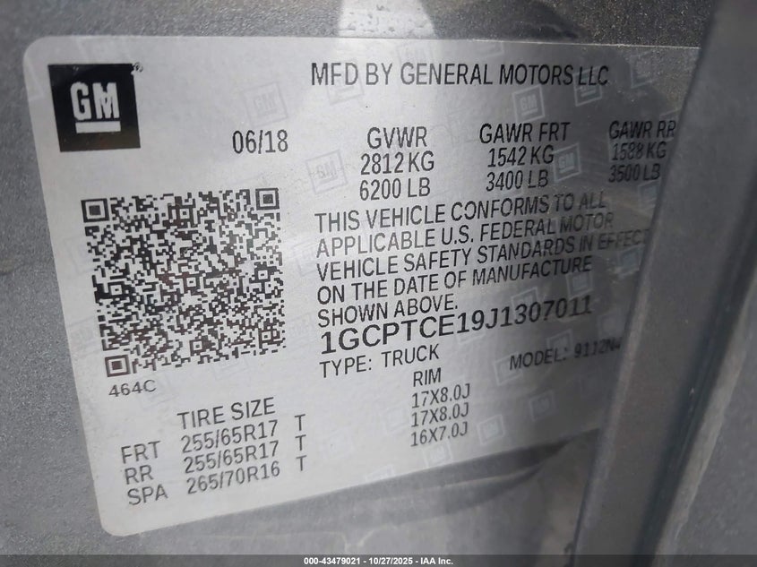 1GCPTCE19J1307011 2018 CHEVROLET COLORADO photo no. 9