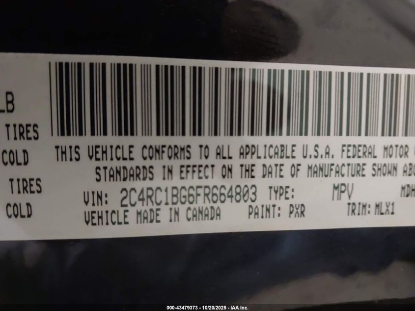 2015 Chrysler Town & Country Touring VIN: 2C4RC1BG6FR664803 Lot: 43479373