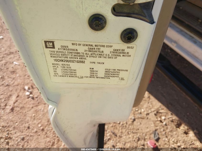 2003 Chevrolet Silverado 2500Hd Ls VIN: 1GCHK29U03Z102882 Lot: 43479408