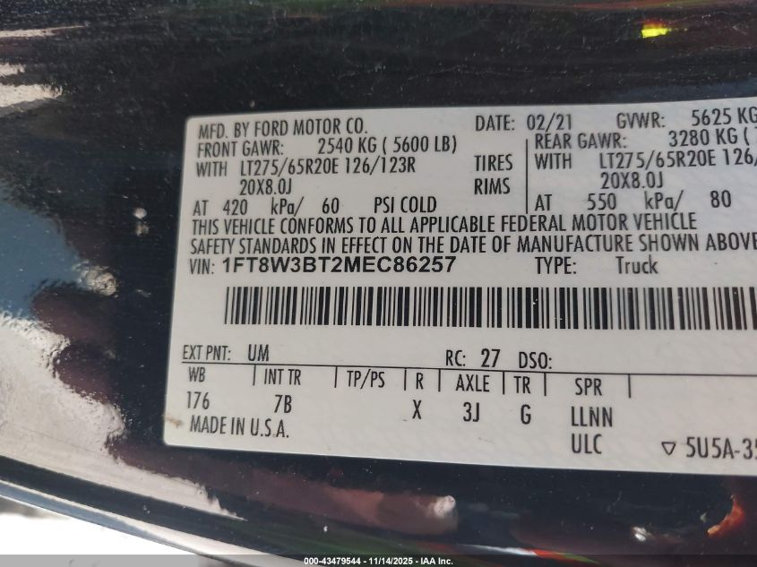 2021 Ford F-350 Platinum VIN: 1FT8W3BT2MEC86257 Lot: 43479544