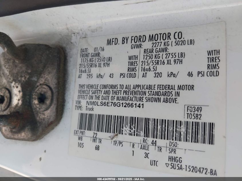 2016 Ford Transit Connect Xl VIN: NM0LS6E76G1266141 Lot: 43479782