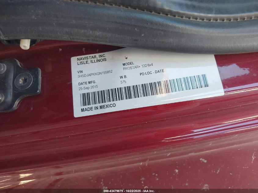 2016 International Prostar VIN: 3HSDJAPRXGN155852 Lot: 43479879