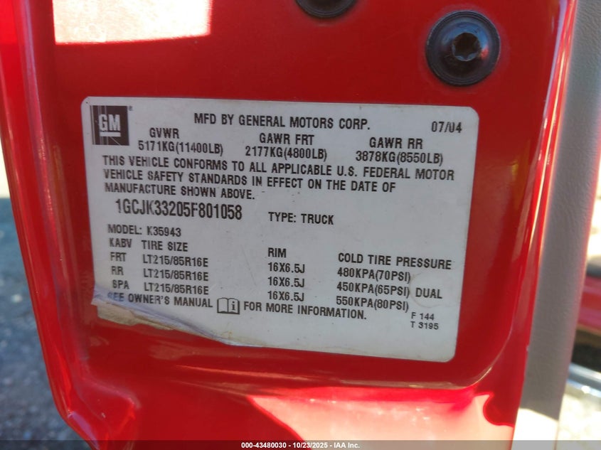 1GCJK33205F801058 2005 CHEVROLET SILVERADO photo no. 8