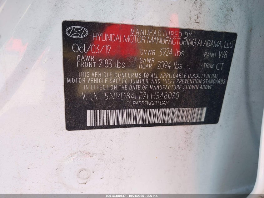 2020 HYUNDAI ELANTRA SEL 5NPD84LF7LH548070