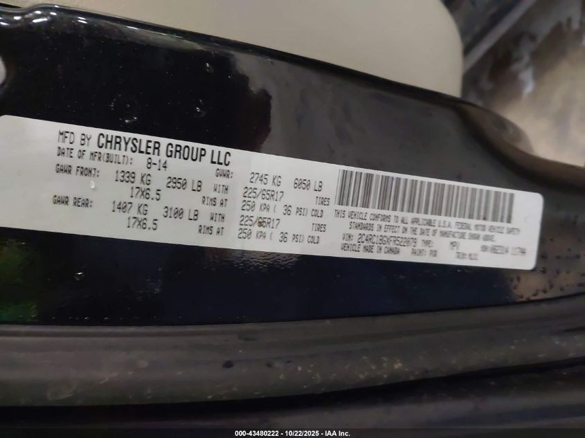 2015 Chrysler Town & Country Touring VIN: 2C4RC1BGXFR522079 Lot: 43480222