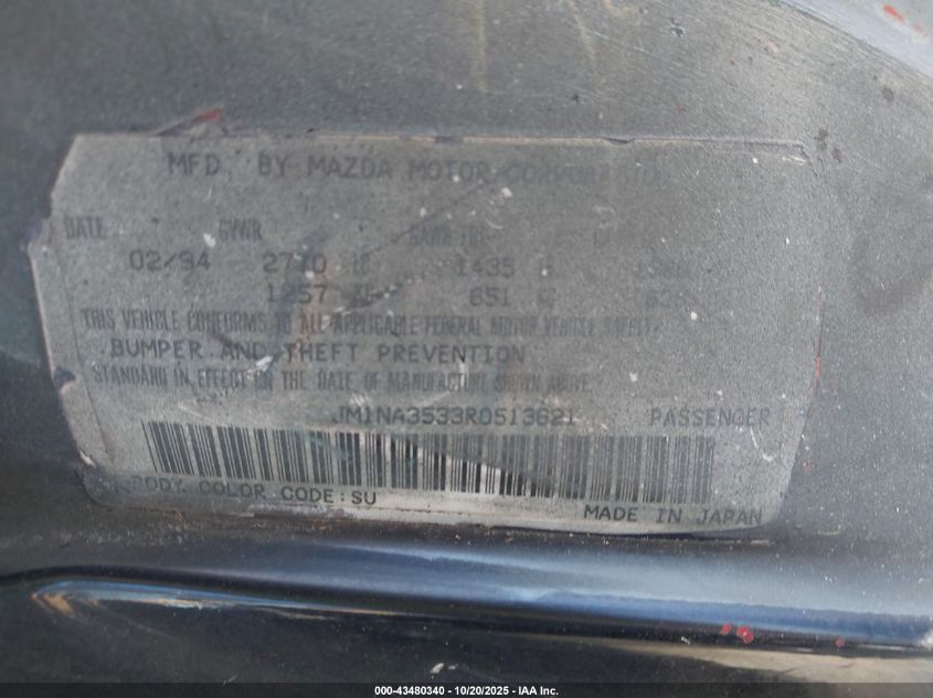 1994 Mazda Mx-5 Miata VIN: JM1NA3533R0513621 Lot: 43480340
