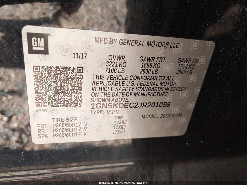 2018 CHEVROLET TAHOE COMMERCIAL FLEET 1GNSKDEC2JR201058