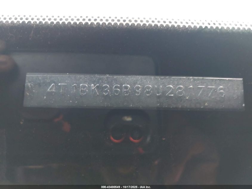 2008 Toyota Avalon Xls VIN: 4T1BK36B98U281776 Lot: 43480549