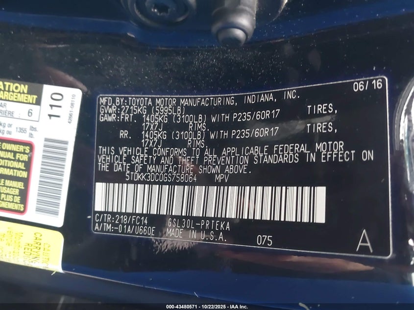 2016 TOYOTA SIENNA LE 8 PASSENGER 5TDKK3DC0GS758064