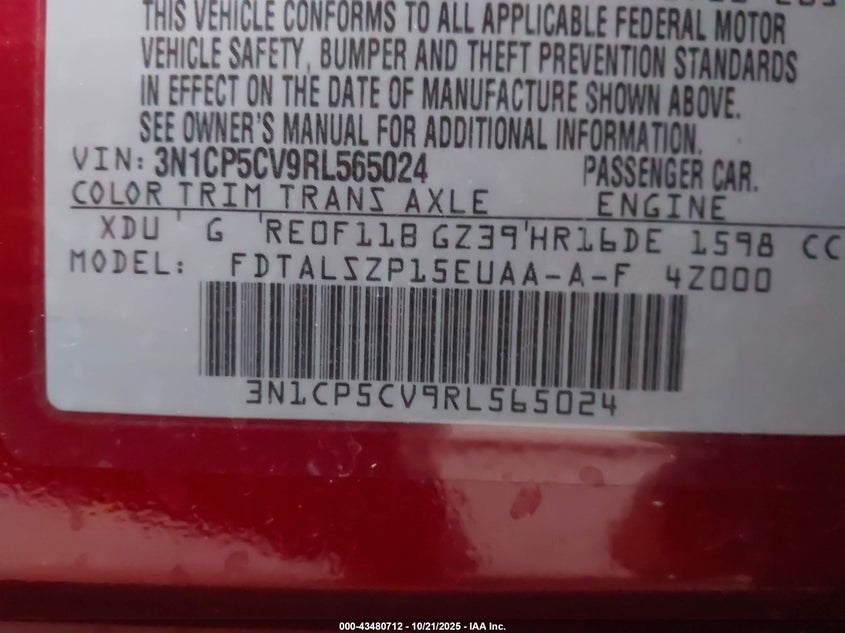 2024 NISSAN KICKS SV XTRONIC CVT 3N1CP5CV9RL565024