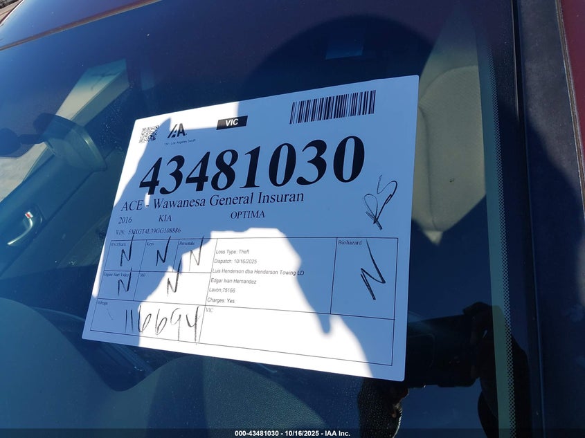 2016 KIA OPTIMA LX 5XXGT4L39GG108886