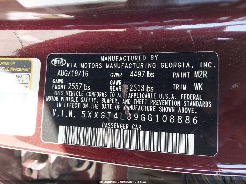 2016 KIA OPTIMA LX 5XXGT4L39GG108886