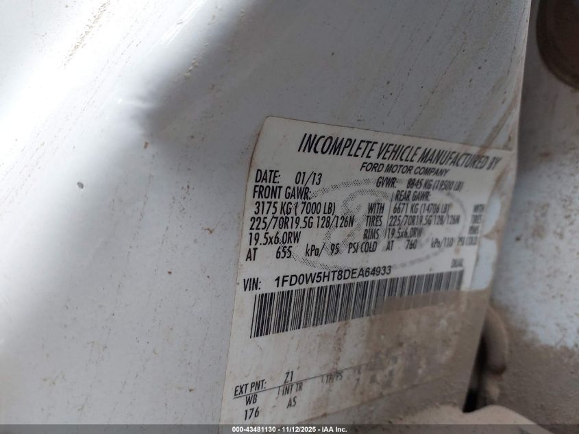 2013 Ford F-550 Chassis Xl VIN: 1FD0W5HT8DEA64933 Lot: 43481130