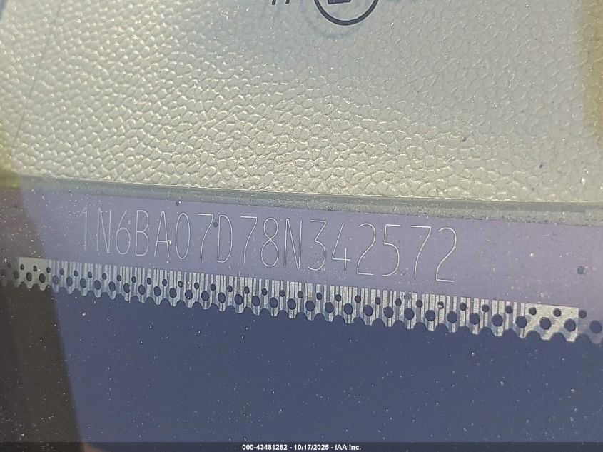 2008 Nissan Titan Xe VIN: 1N6BA07D78N342572 Lot: 43481282