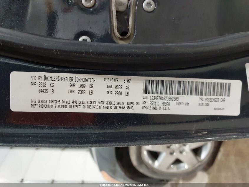 2007 Dodge Caliber R/T VIN: 1B3HE78K07D352809 Lot: 43481444