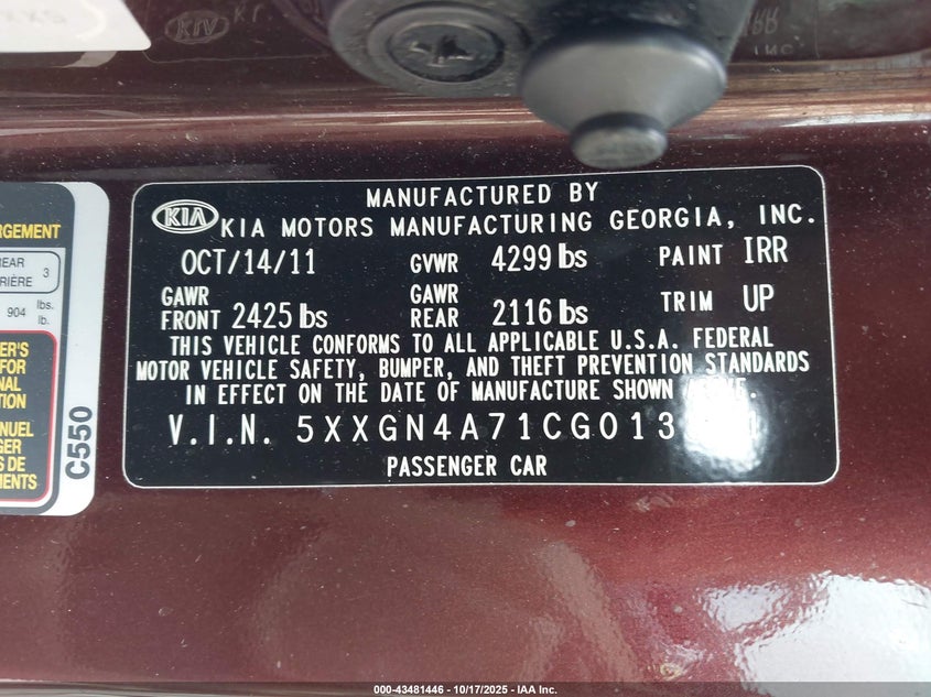 5XXGN4A71CG013541 2012 KIA OPTIMA photo no. 9