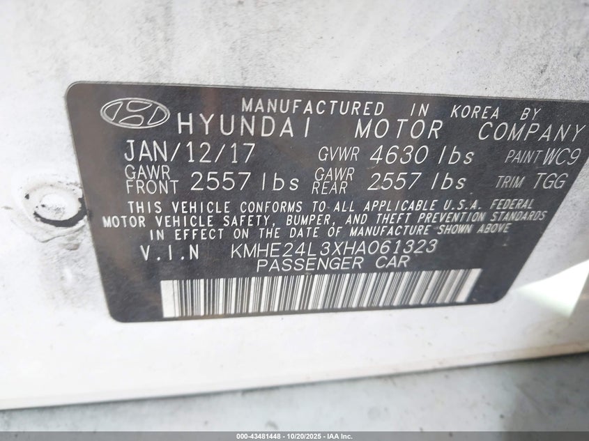 KMHE24L3XHA061323 2017 HYUNDAI SONATA photo no. 9