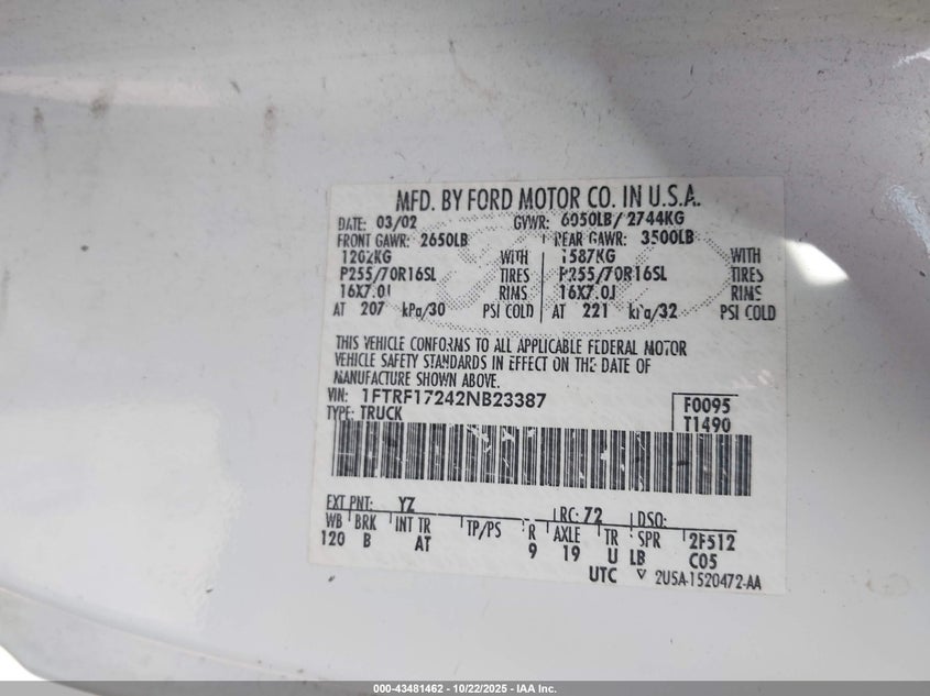 1FTRF17242NB23387 2002 FORD F-150 photo no. 9