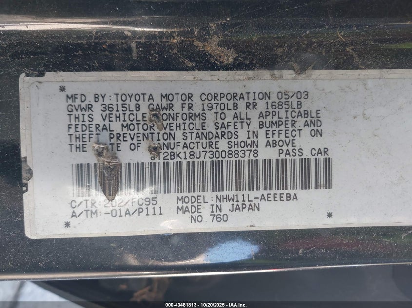 JT2BK18U730088378 2003 TOYOTA PRIUS photo no. 9