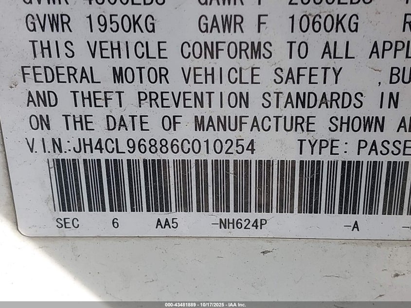 JH4CL96886C010254 2006 ACURA TSX photo no. 9