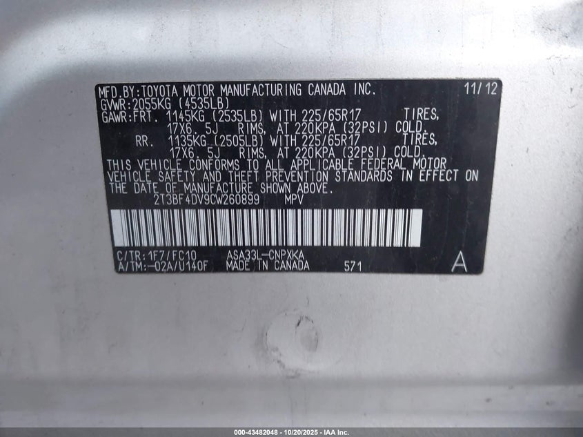 2T3BF4DV9CW260899 2012 TOYOTA RAV 4 photo no. 9