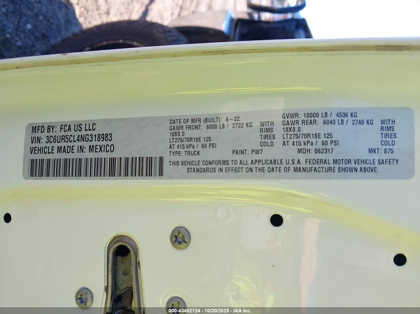 2022 RAM 2500 TRADESMAN  4X4 6'4 BOX 3C6UR5CL4NG318983