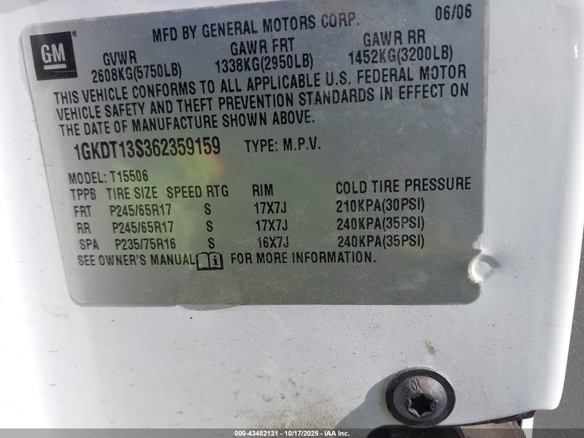 1GKDT13S362359159 2006 GMC ENVOY photo no. 9