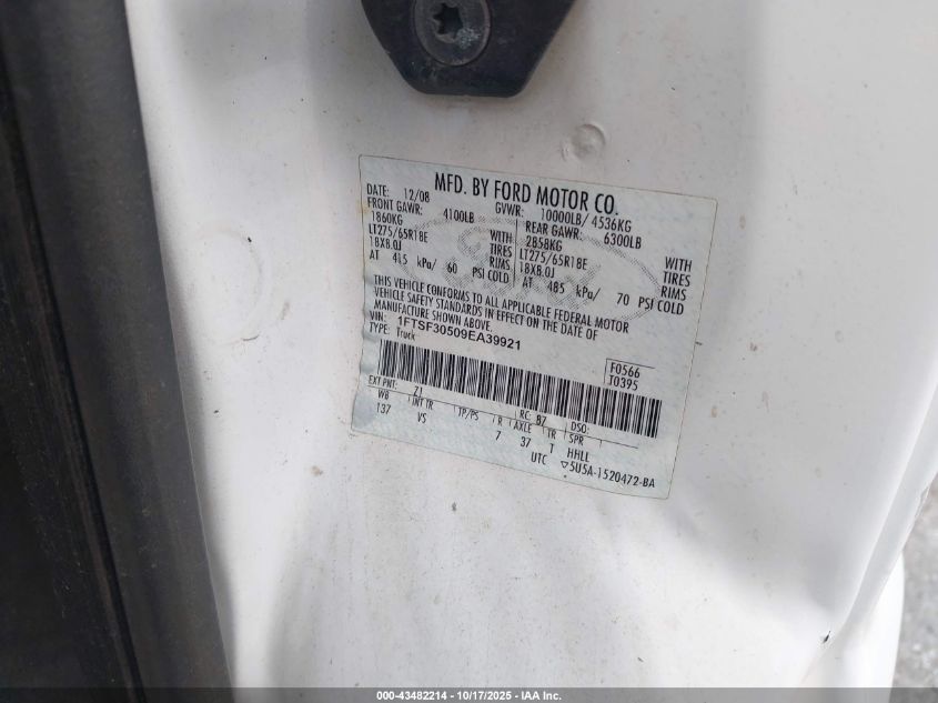 2009 Ford F-350 Xl/Xlt VIN: 1FTSF30509EA39921 Lot: 43482214