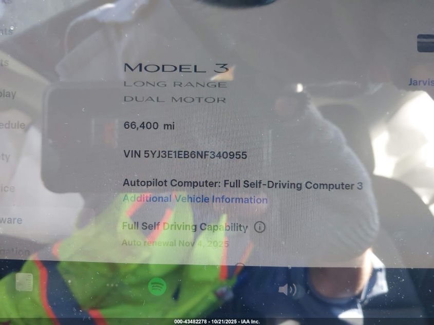 2022 Tesla Model 3 Long Range Dual Motor All-Wheel Drive VIN: 5YJ3E1EB6NF340955 Lot: 43482278